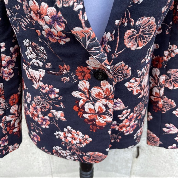 Ann Taylor Jacquard Navy and Pink Blazer Size 2 - Picture 6 of 14